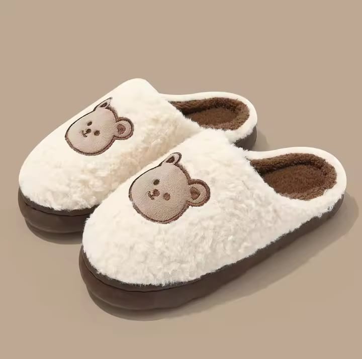 Arone Fuzzy Fluffy Plush Cute Bear Slippers